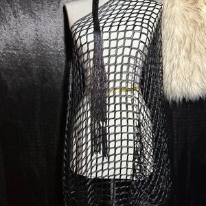 Black Mesh Poncho & Matching Scarf Set – Festival Rave Boho